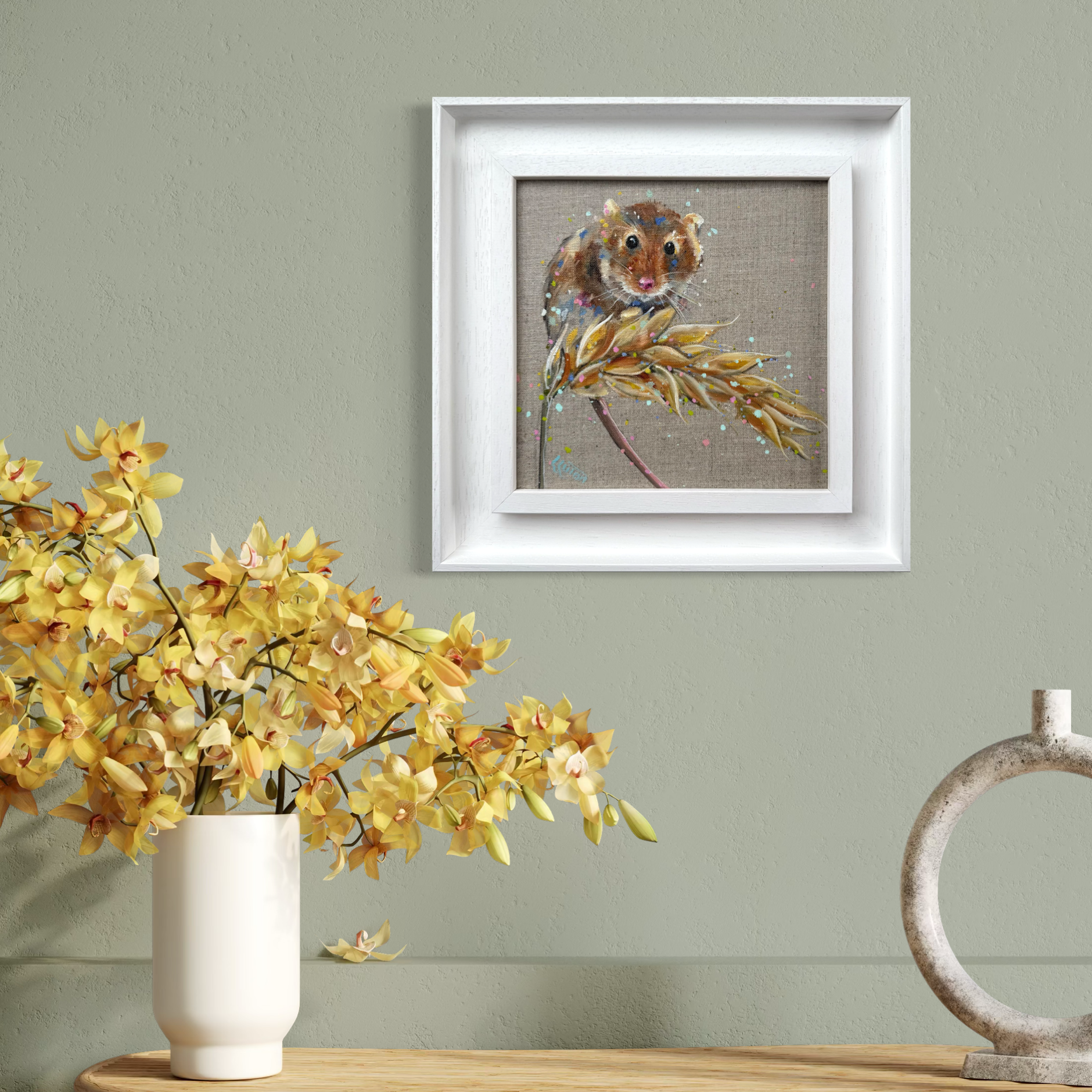 Havest mouse painting by Louise Luton in room setting.png