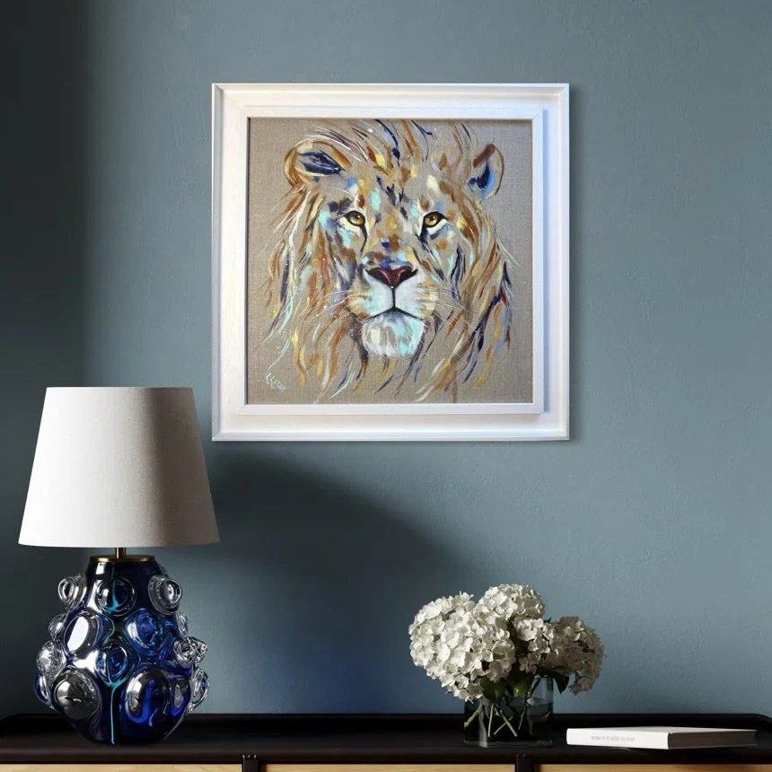 LIon painting in frame by Louise Luton in hallway setting.jpg