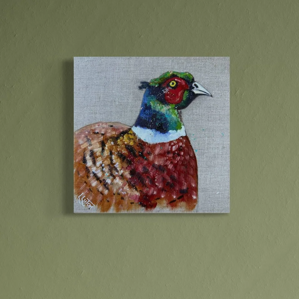 Mini pheasant by Louise Luton on green wall.jpeg