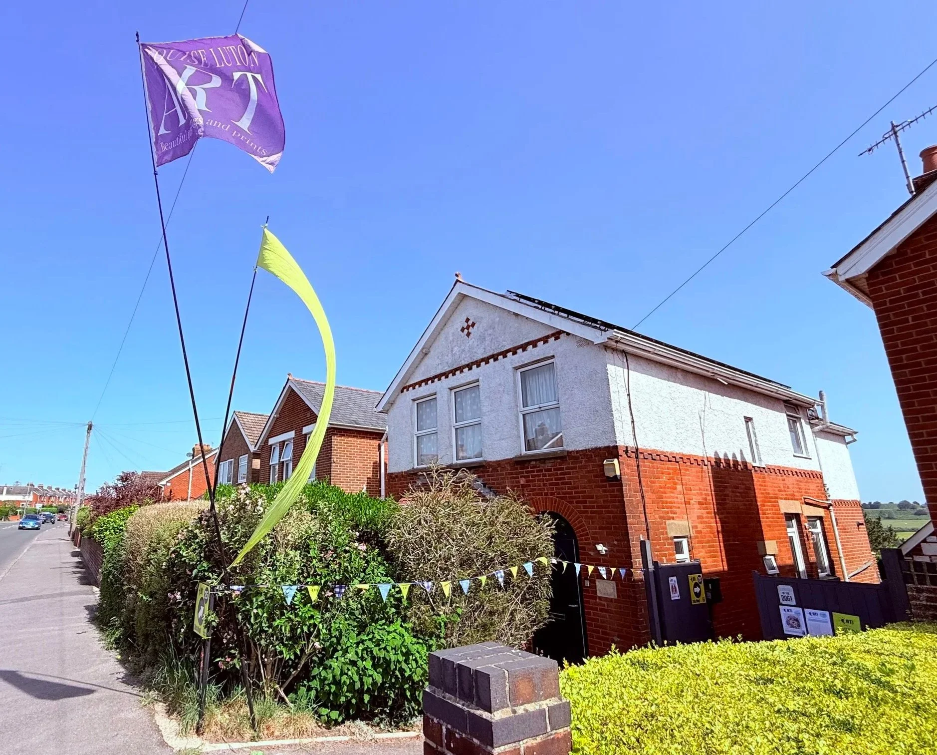 Picture of Louise Luton's art studio with bunting for Salisbury art trail