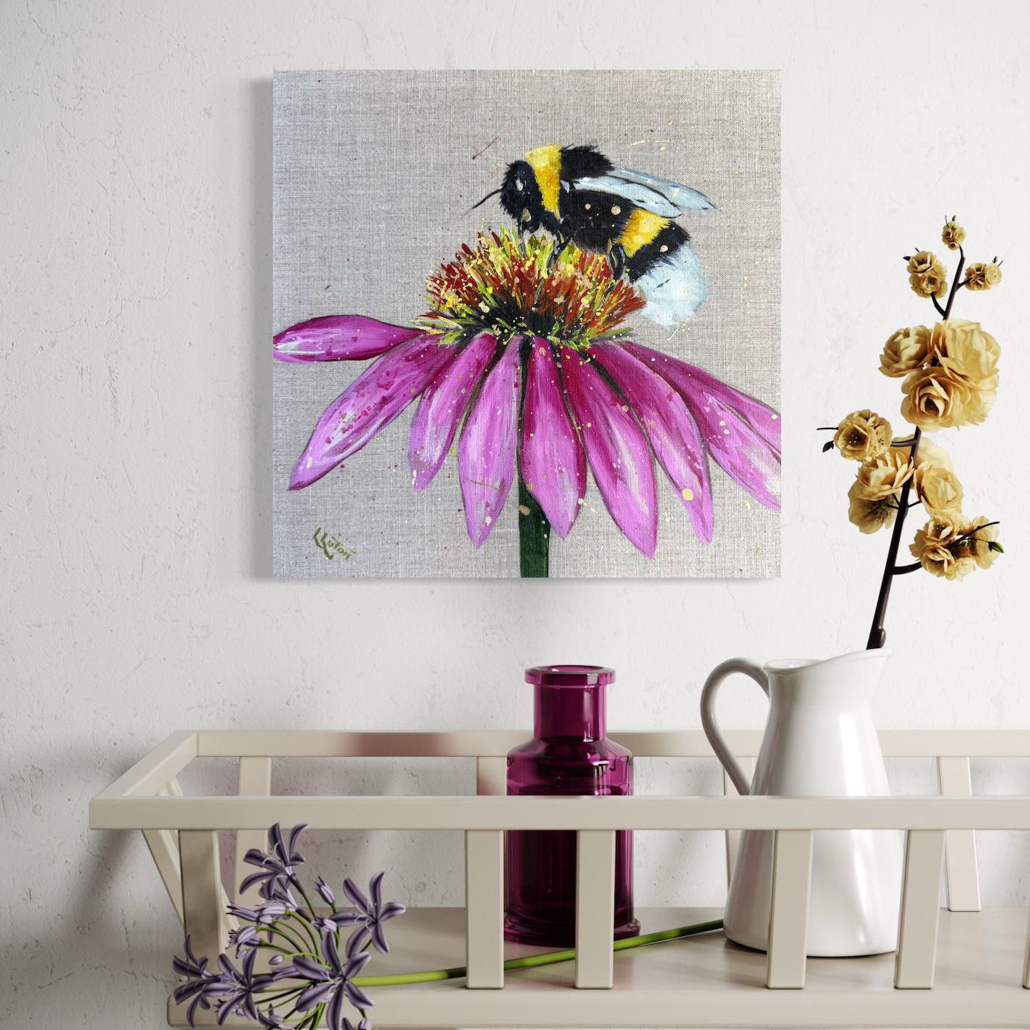 Little bee painting by Louise Luton in room setting.png