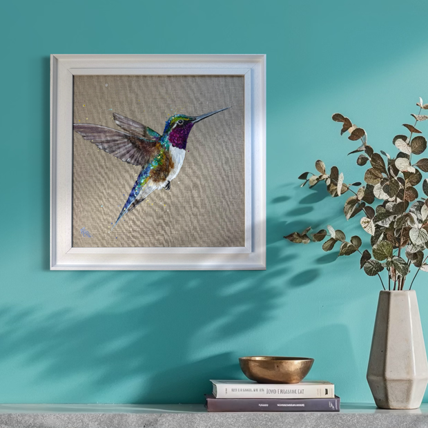 Hummingbird painting by Loiuse Luton in urquoise room.png