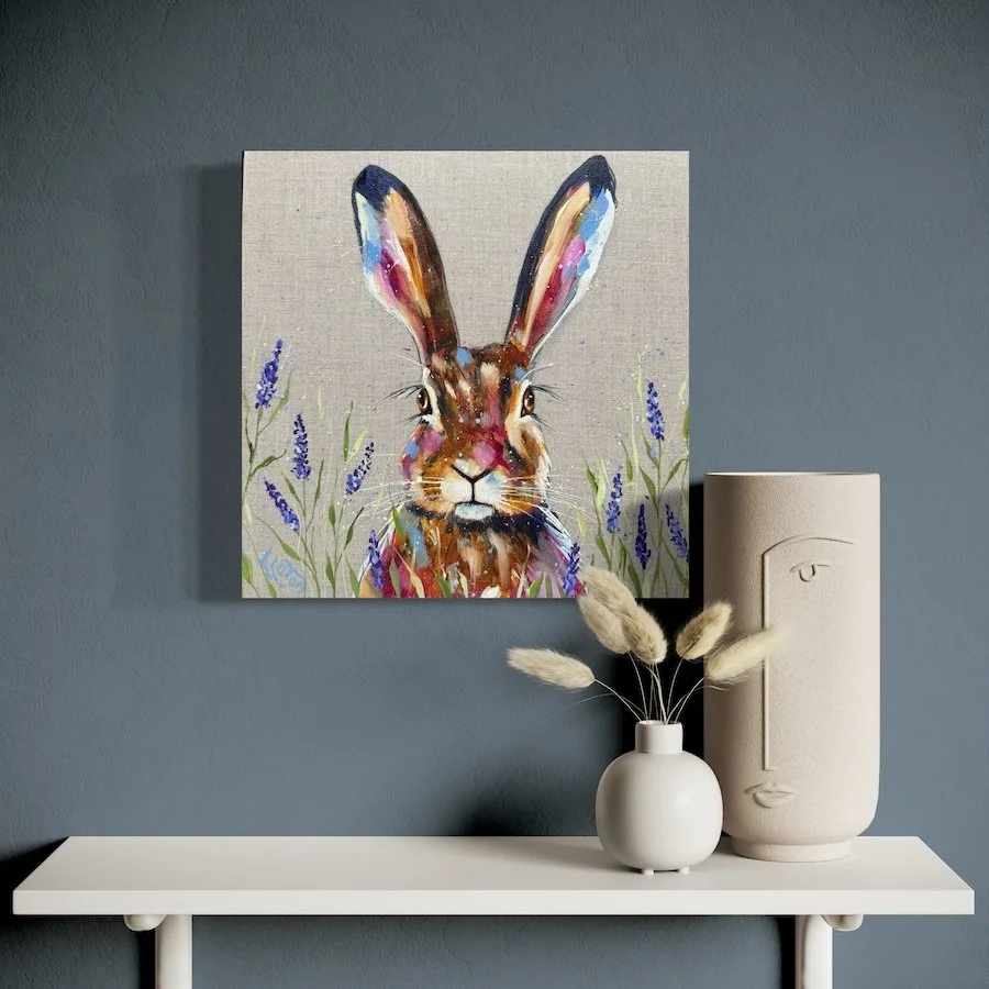 lavender hare in grey wall setting.jpeg