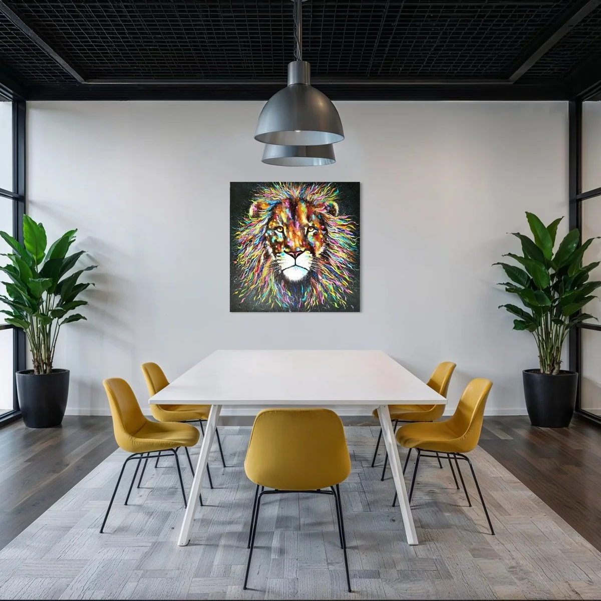 Tamasha colourful lion by Louise LUton in boardroom setting.jpg