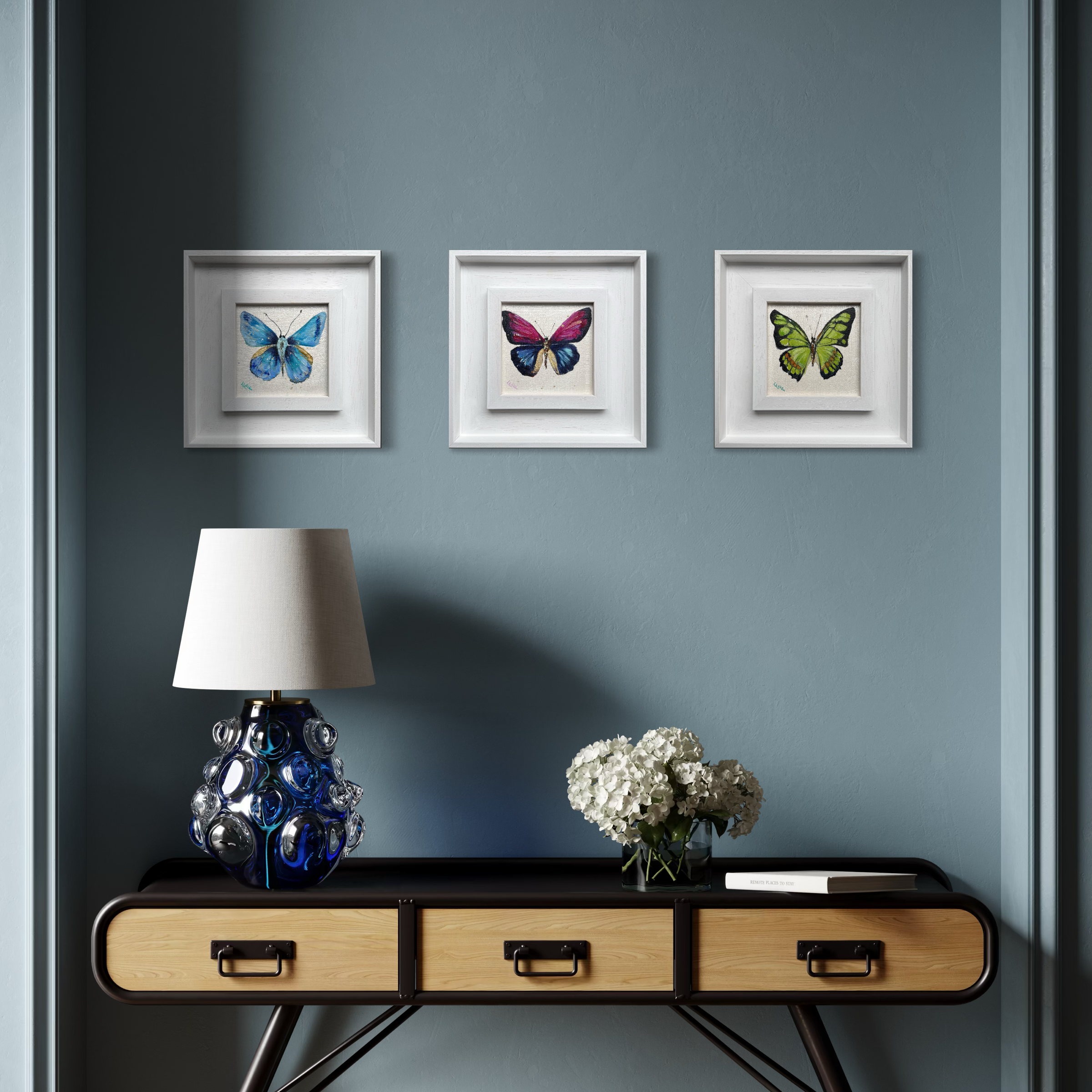 Three butterflies by Louise Luton in hallway setting.png (Copy)