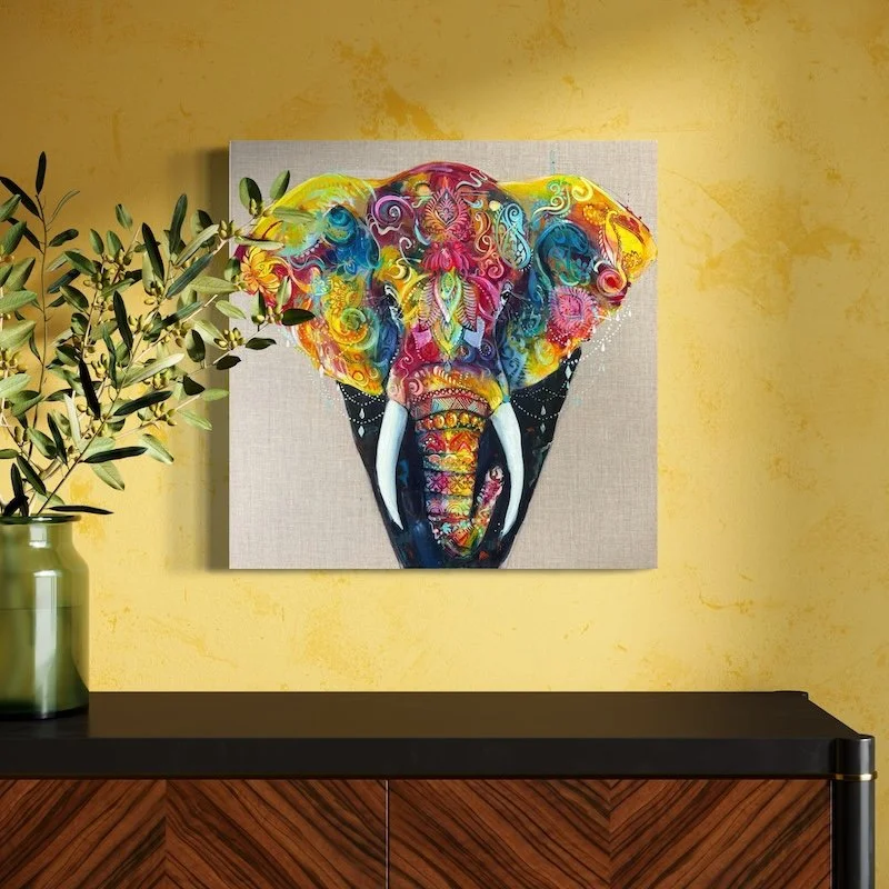 Andandi indian elephant by Louise luton on yellow wall setting.jpeg
