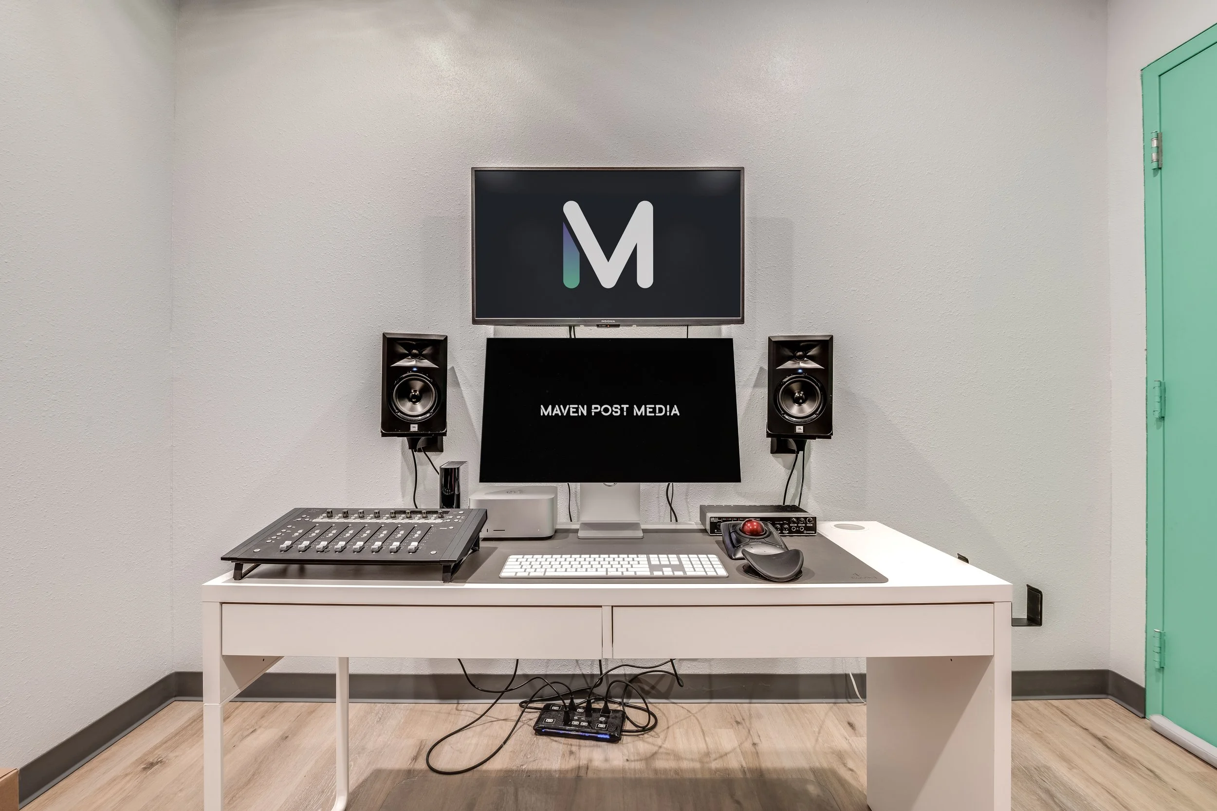Studio B - Stereo editing suite currently under treatment construction then moving to a 5.1 surround system.