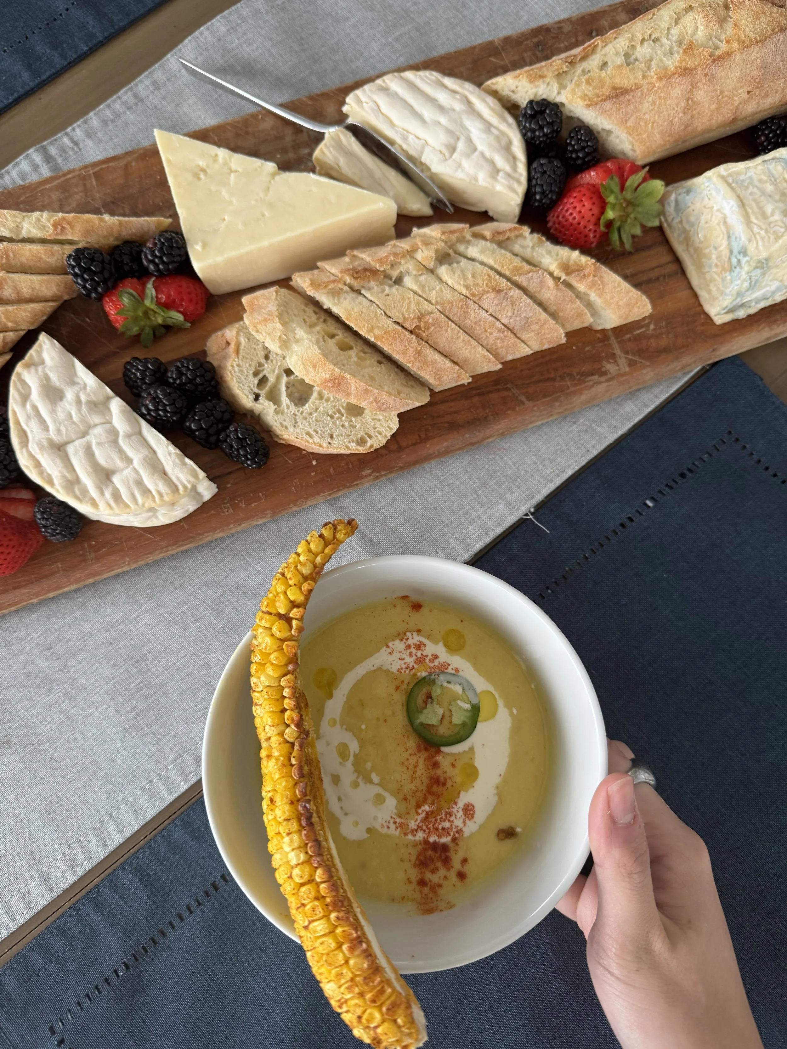 Golden Gazpacho with Curried Roasted Corn Ribs