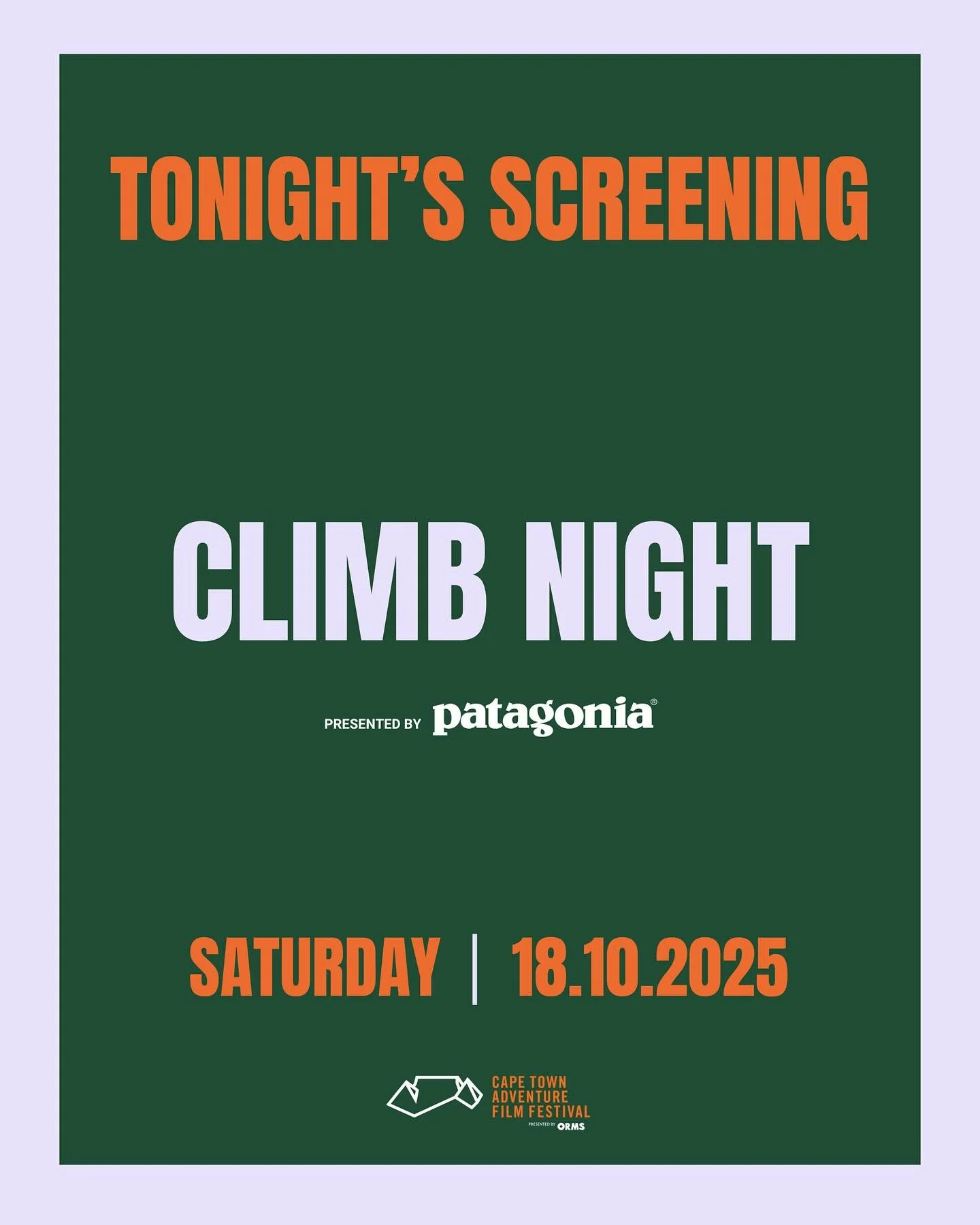Climb Night is here! 🧗&zwj;♀️⚡

We&rsquo;re taking adventure vertical tonight at ORMS CTSP, with a stacked line-up of local and international climbing films.

Join us for an evening of powerful climbing films, creative stories, and a gathering of th