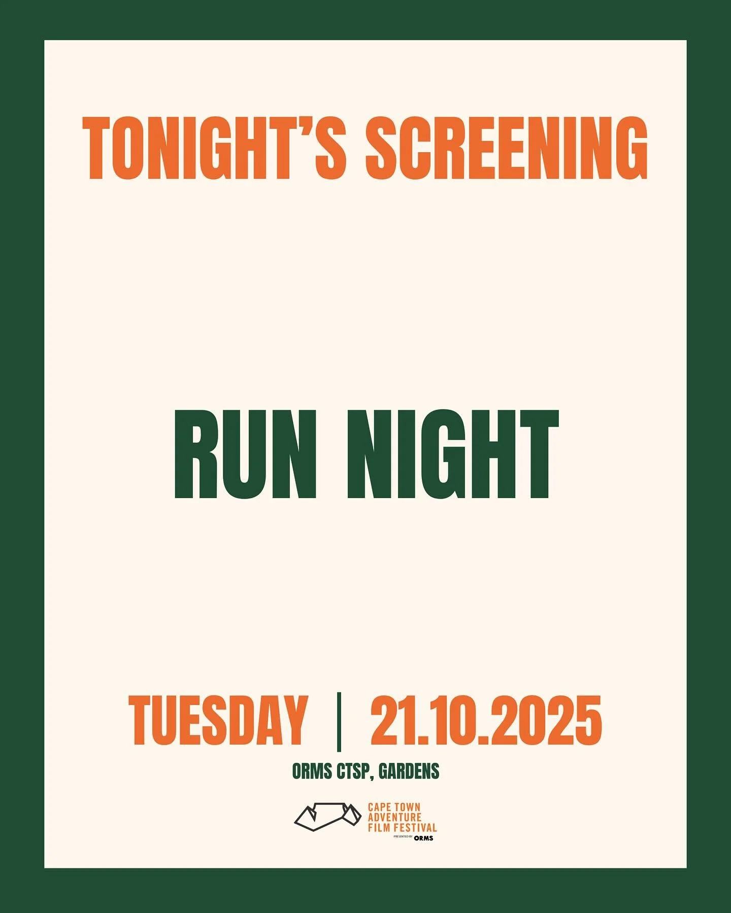 We&rsquo;re trading chalk for trail dust in our second community event, RUN NIGHT.

Join us tonight at @ormsctsp for a powerful line-up of films exploring the freedom, endurance, and emotion of running.

From local stories like Running for Cheetah an