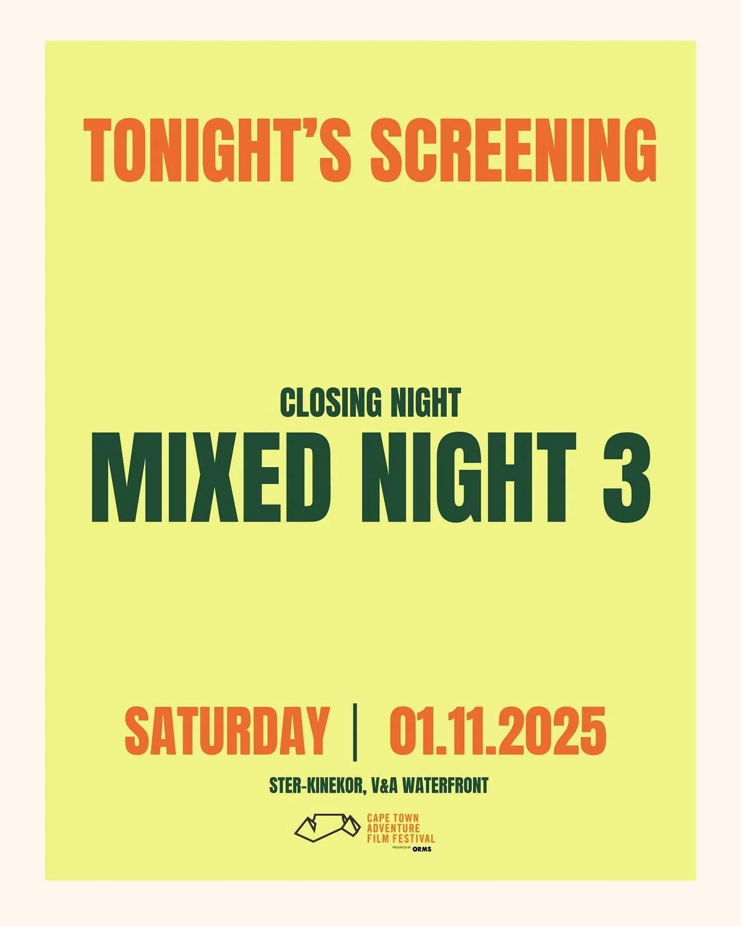 It&rsquo;s the Grand Finale! The last night of our 15 Night Programme.💥

Join us tonight at @sterkinekor V&amp;A for Closing Night with Pippa Ehrlich (@the_rewilding) and our globe-spanning Mixed Night 3 films. 

🎬 MIXED NIGHT 3
📆 Saturday 1st Nov