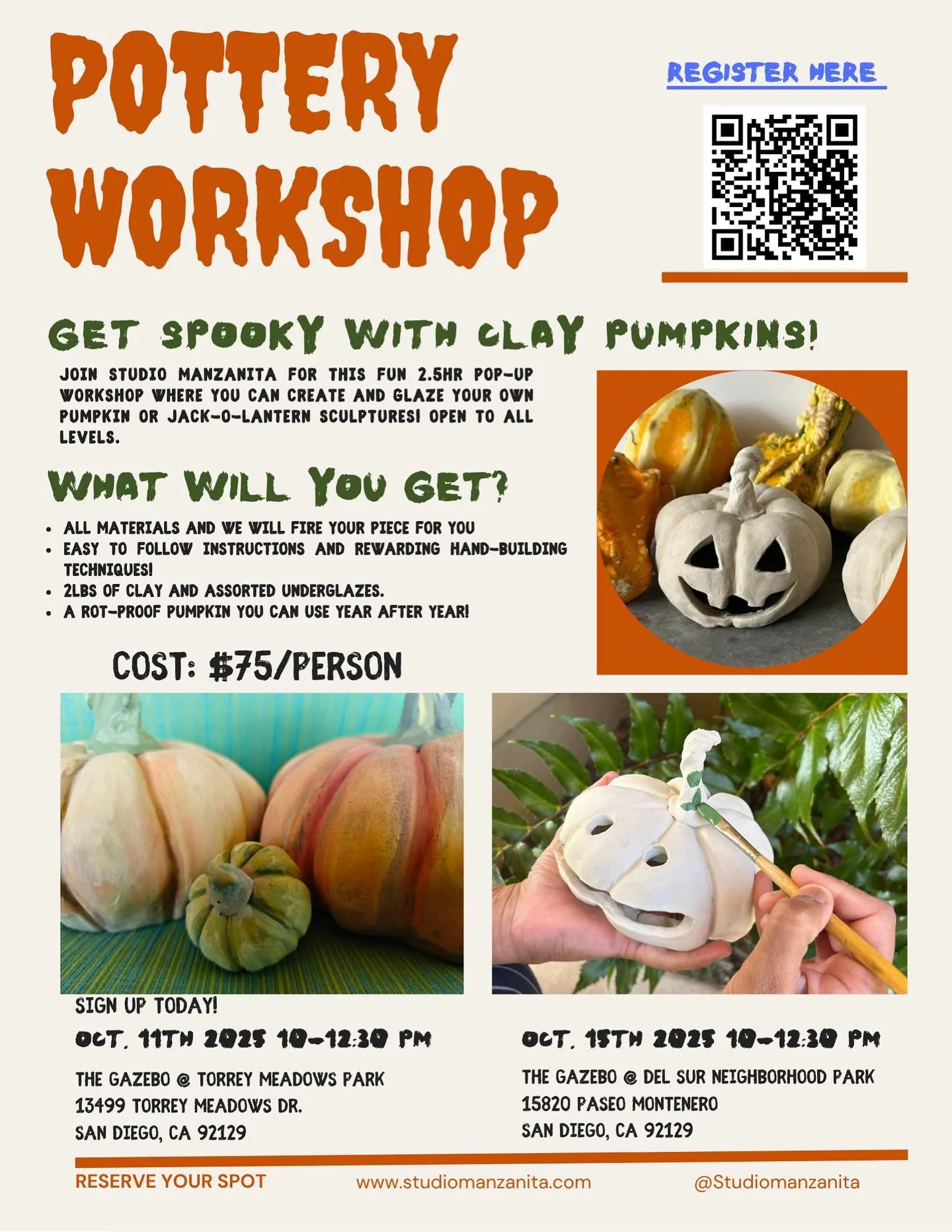 🚨WORKSHOP ANNOUNCEMENT🚨 Get spooky with us and make your own ceramic pumpkin or Jack-o-lantern! We’ll teach you step-by-step how to sculpt and paint this timeless symbol of the season. Regristration link in bio! 🎃🎃🎃🎃🎃🎃🎃🎃🎃🎃🎃🎃🎃🎃