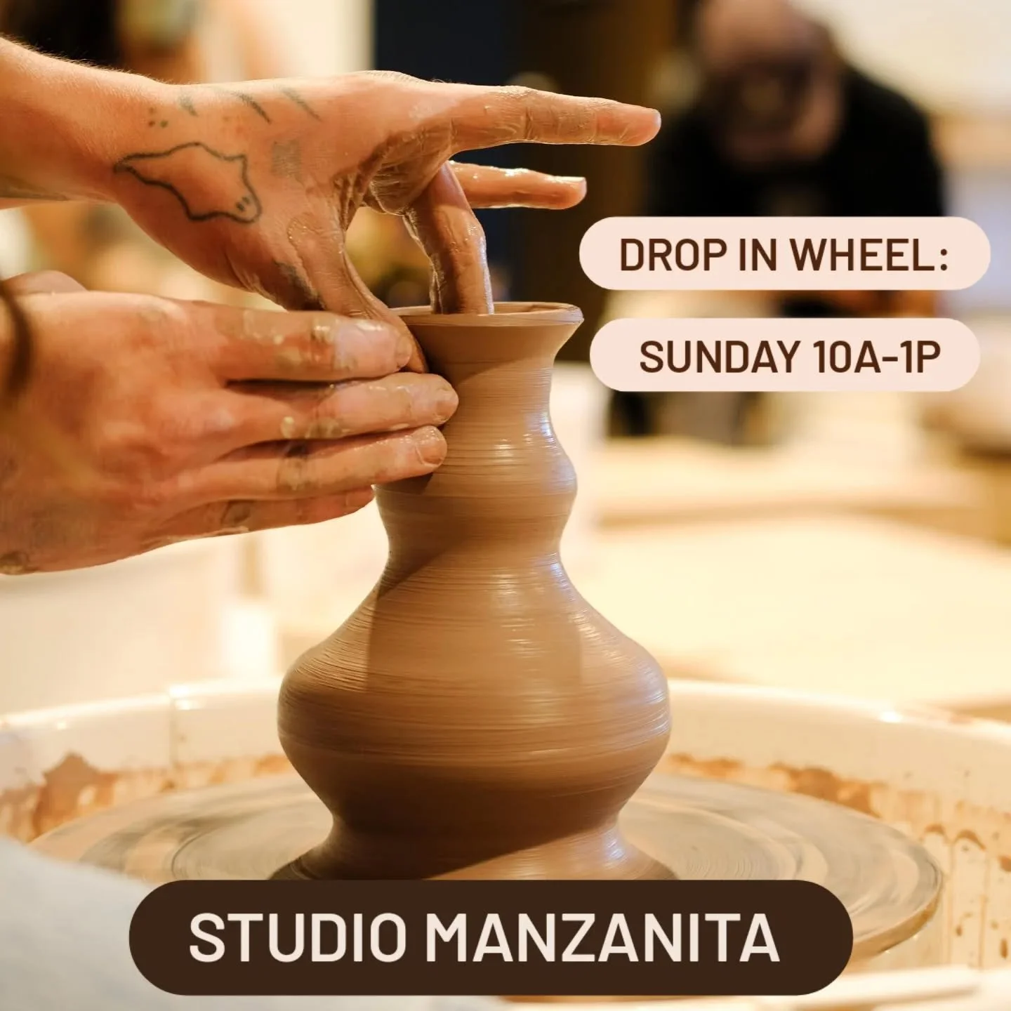 Curious about a class but not sure if you're ready to invest your time? Try our drop in wheel hours, available most Sundays of the month.

In these one-off sessions, you will receive a crash course on wheel throwing. This will include instruction on 