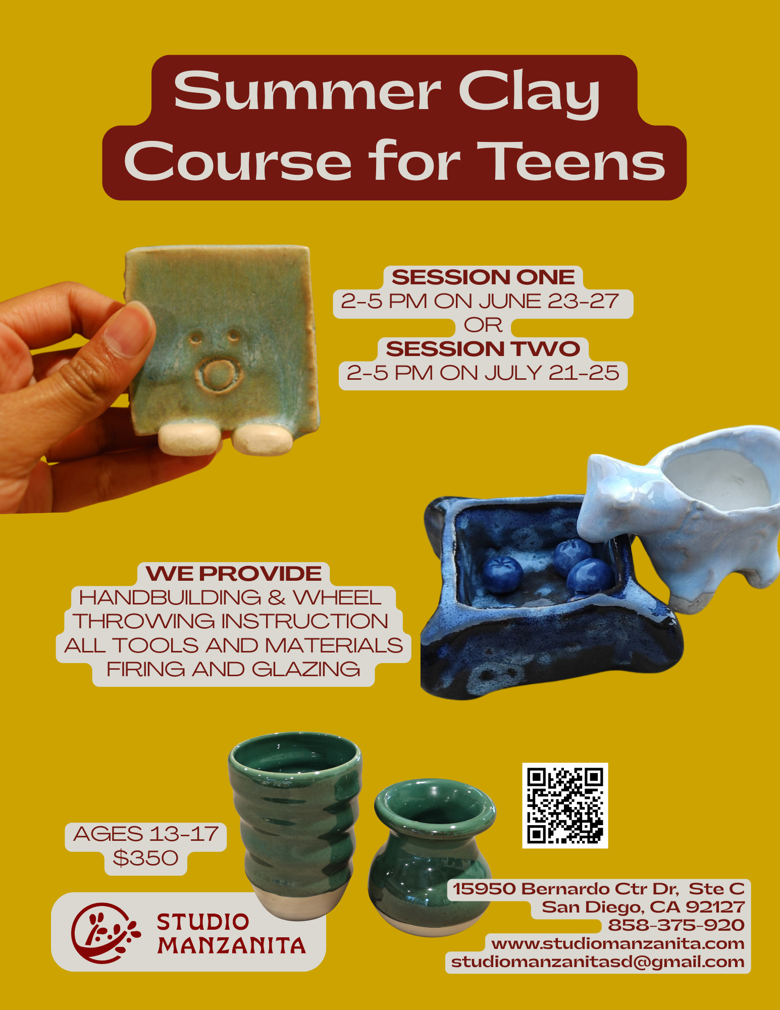 Summer School: Teen Ceramics Course | 2-5pm | June & July