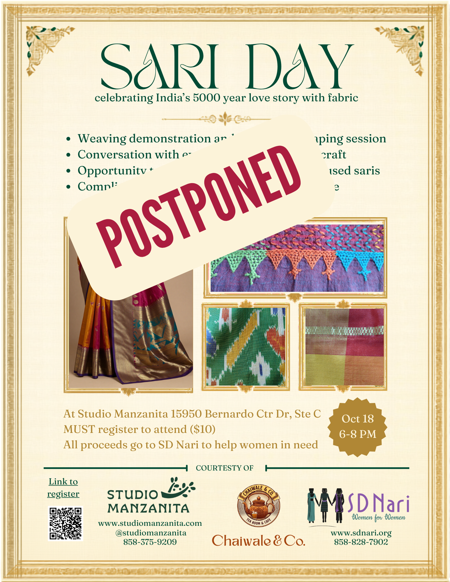Community Event: Sari Day Fundraiser | Oct. 18 | 6-8pm