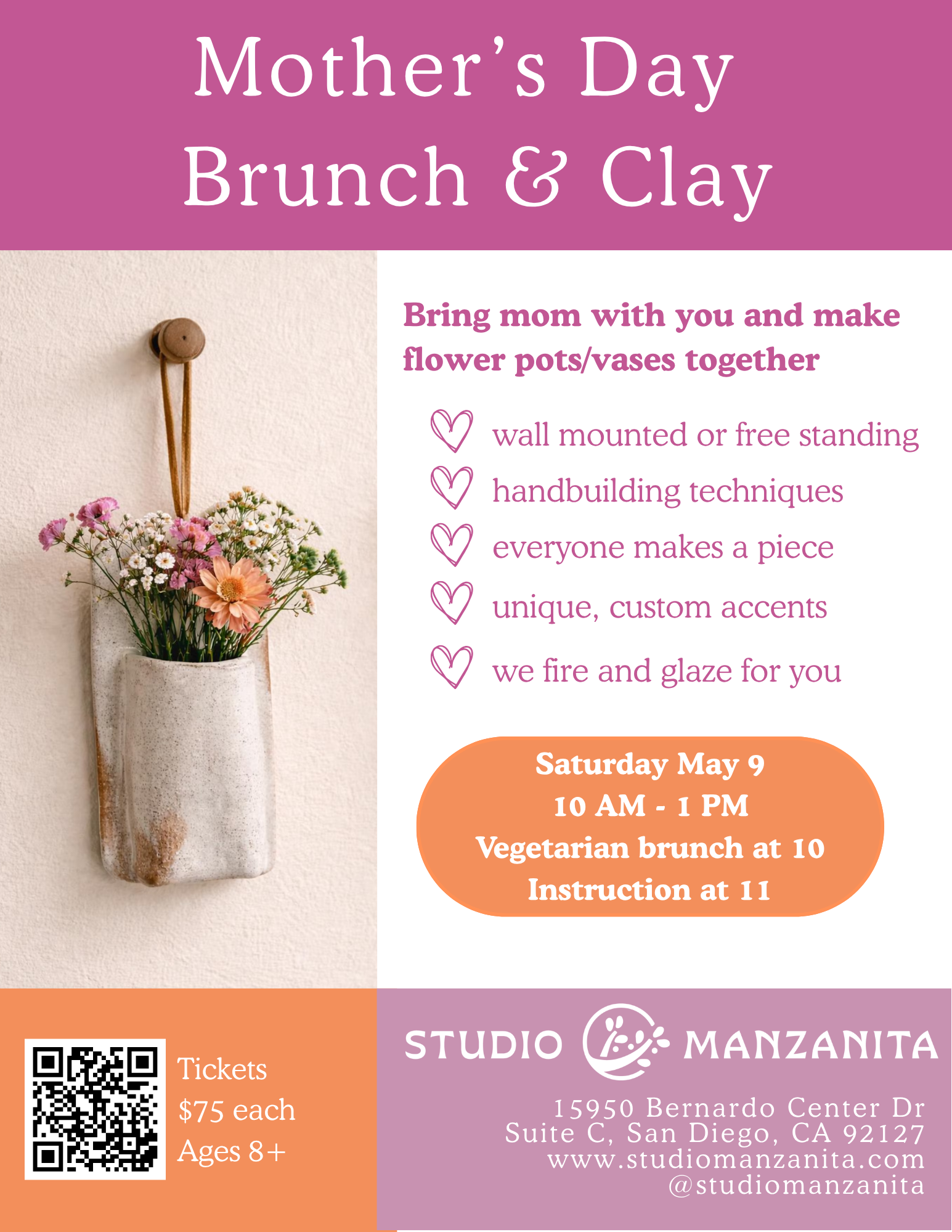 Mother's Day Brunch Workshop! Ages 8+ | May 9th | 10am - 1pm