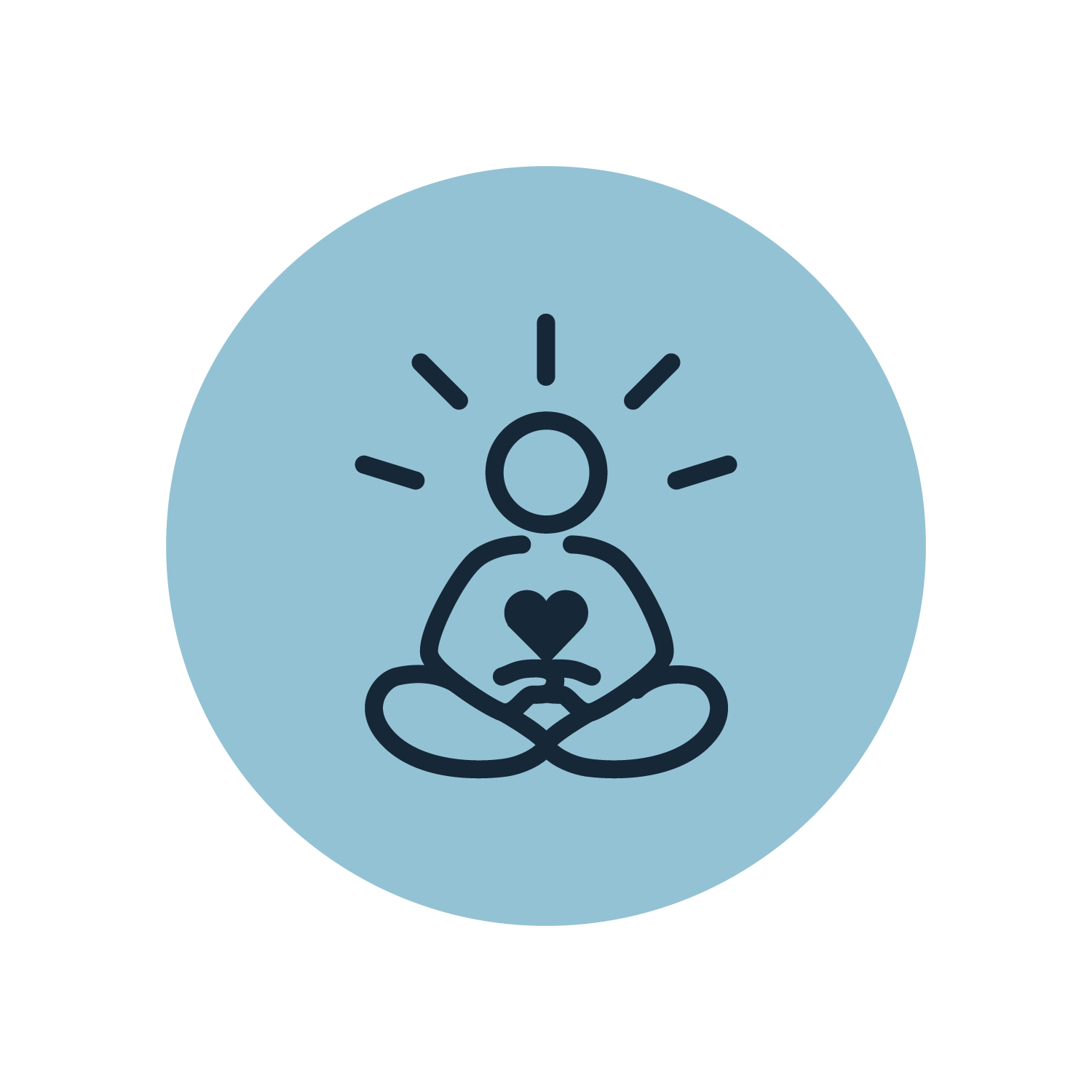 Person meditating with a heart icon representing mindfulness and grounding.