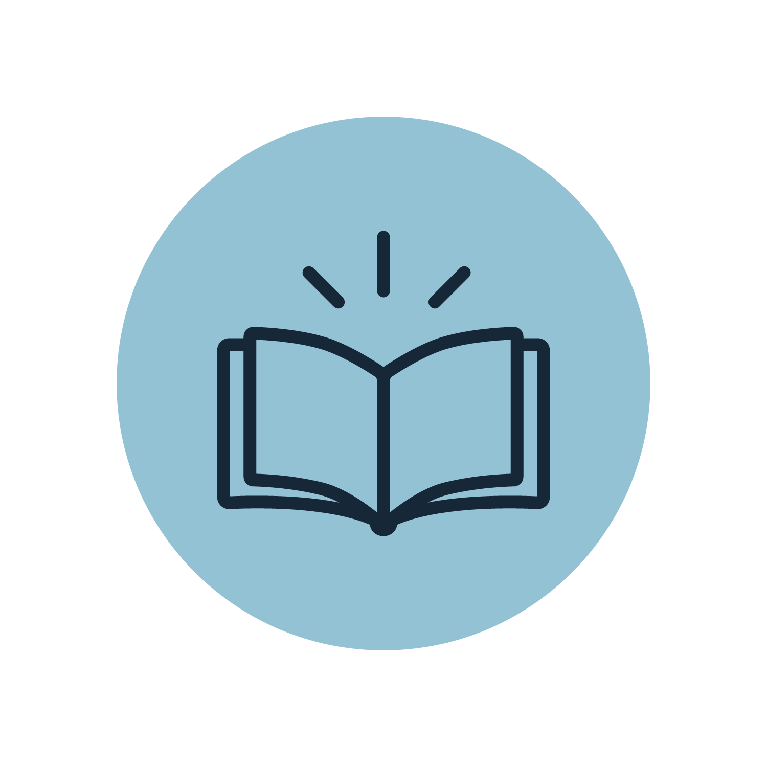Open book icon representing education and informed learning.