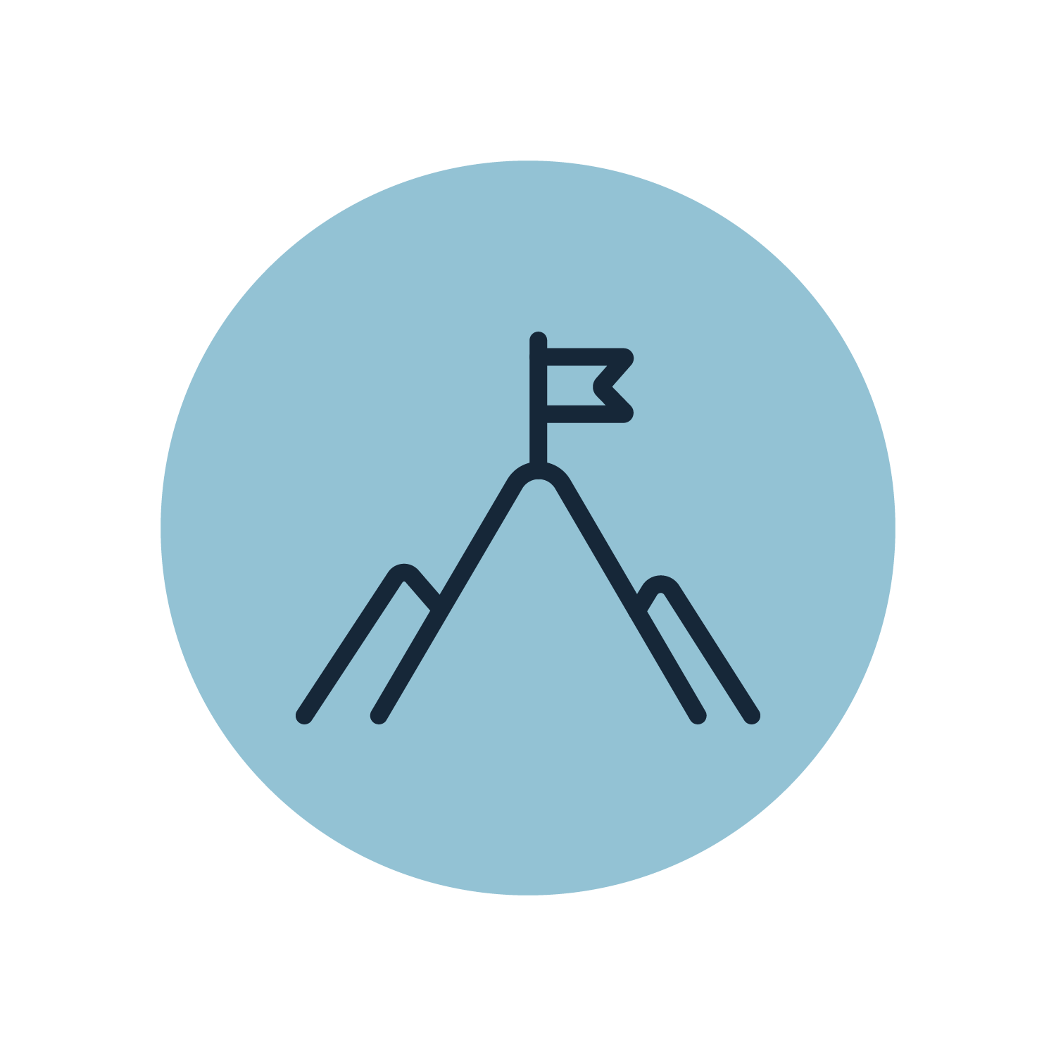 Mountain and flag icon representing leadership development and personal growth.