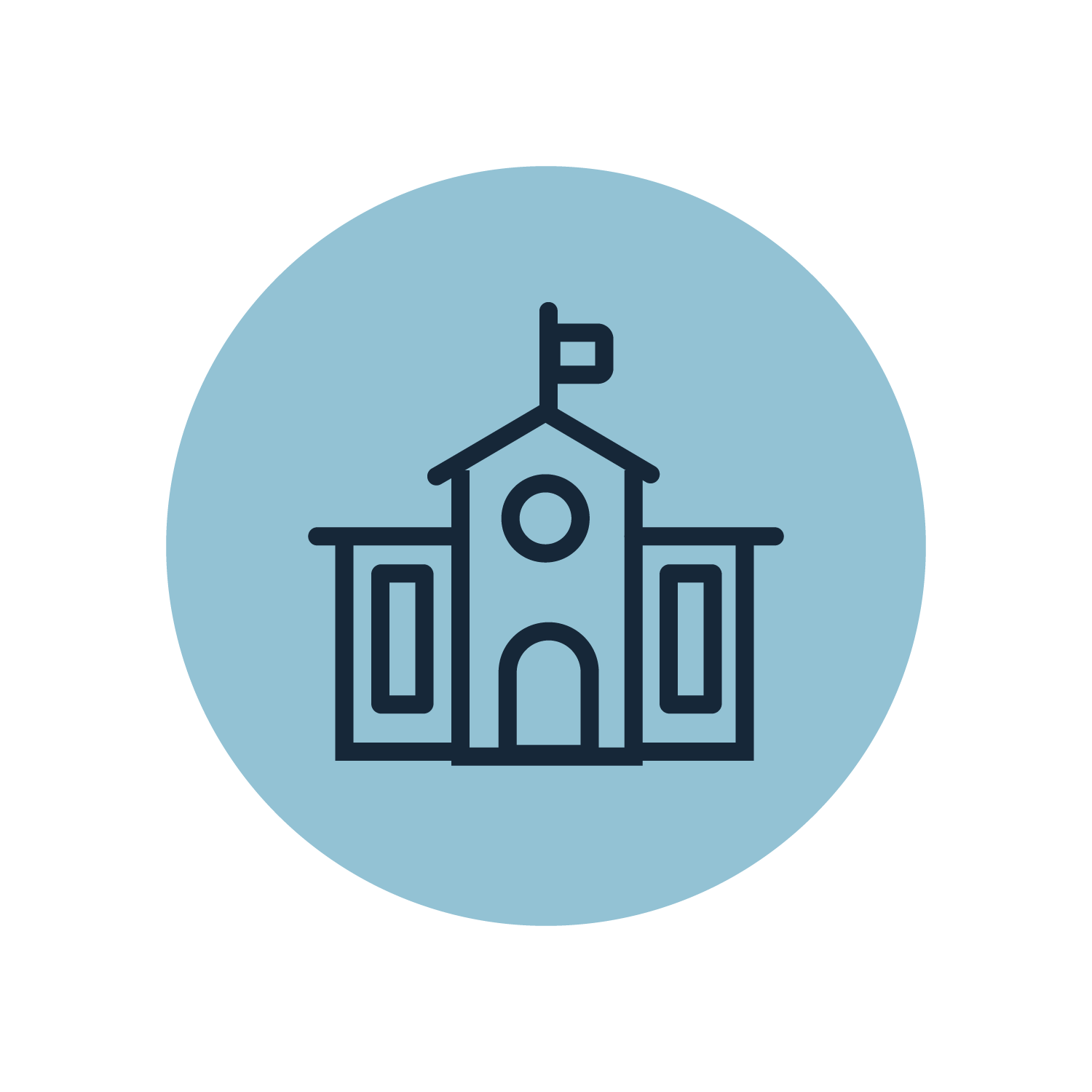 School building icon representing school and community partnerships.