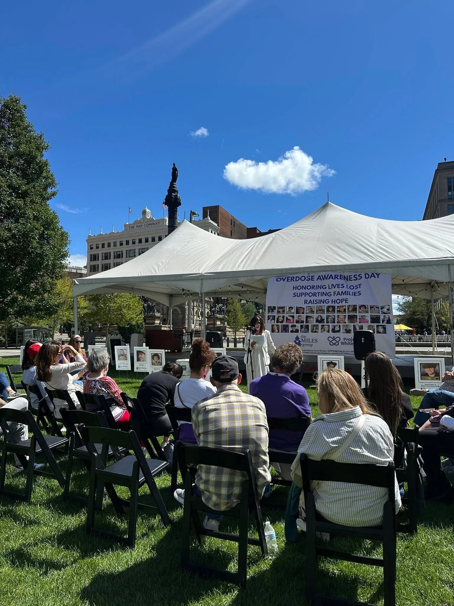 MILES Group Overdose Awareness Day event honoring lives lost and supporting families in downtown Cleveland.