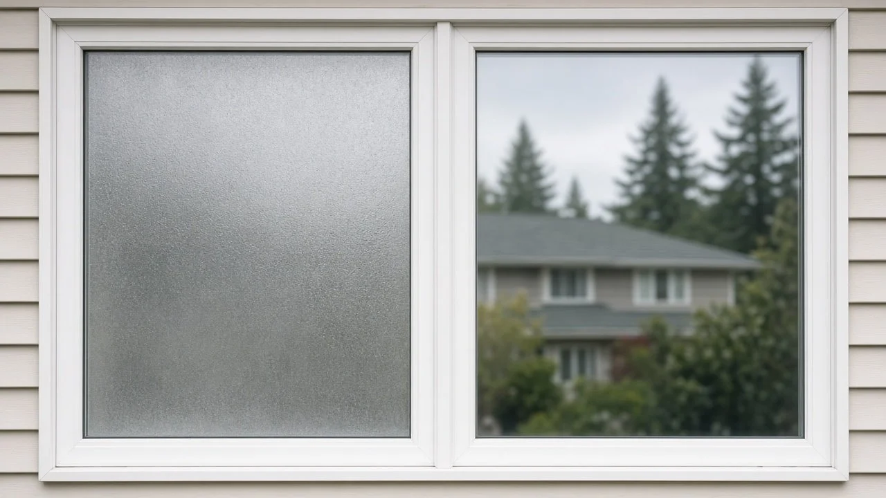 Foggy failed window glass next to clear replaced insulated glass