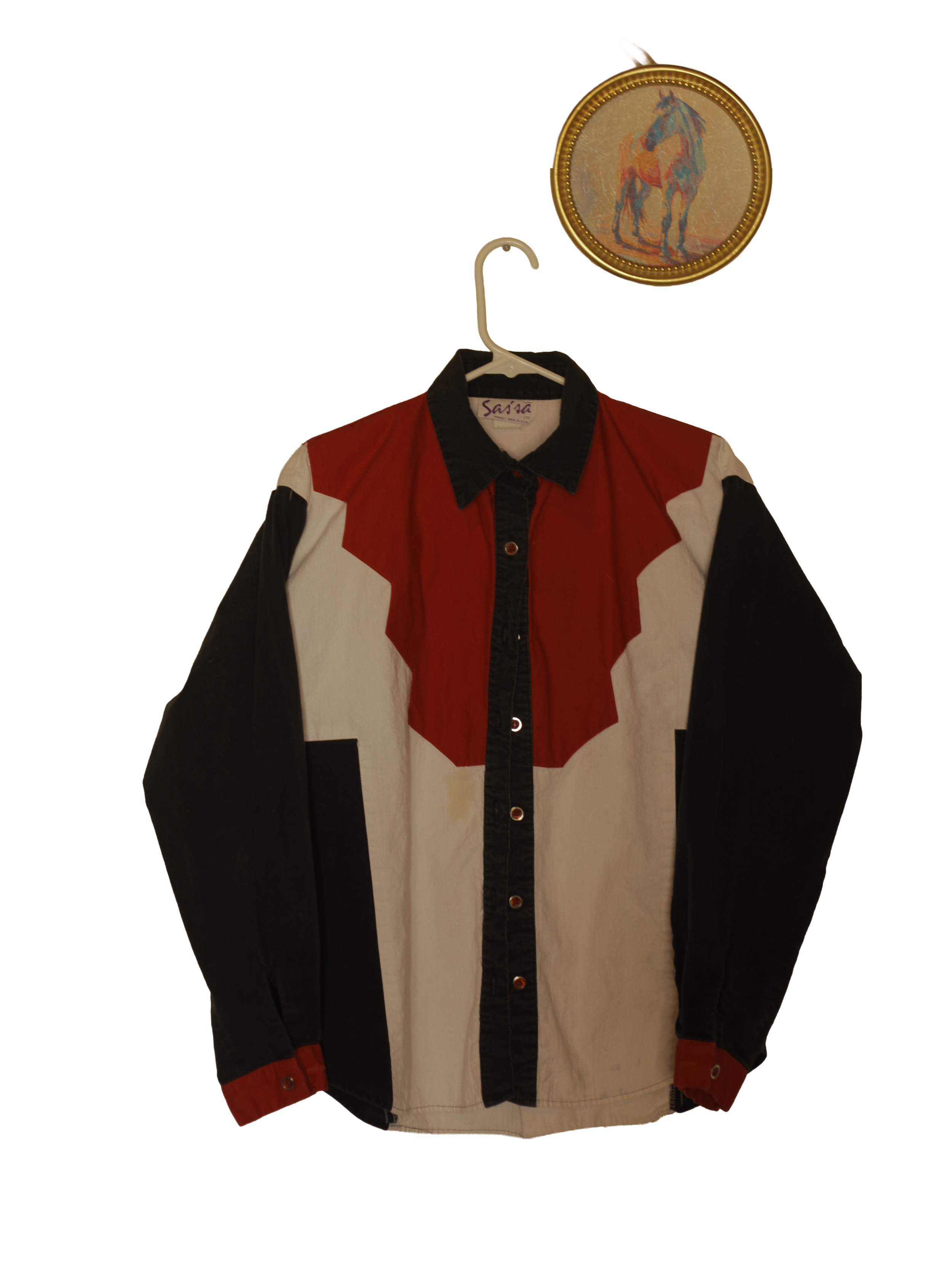 Red Bib 1990s Button Down Horse Girl Shirt