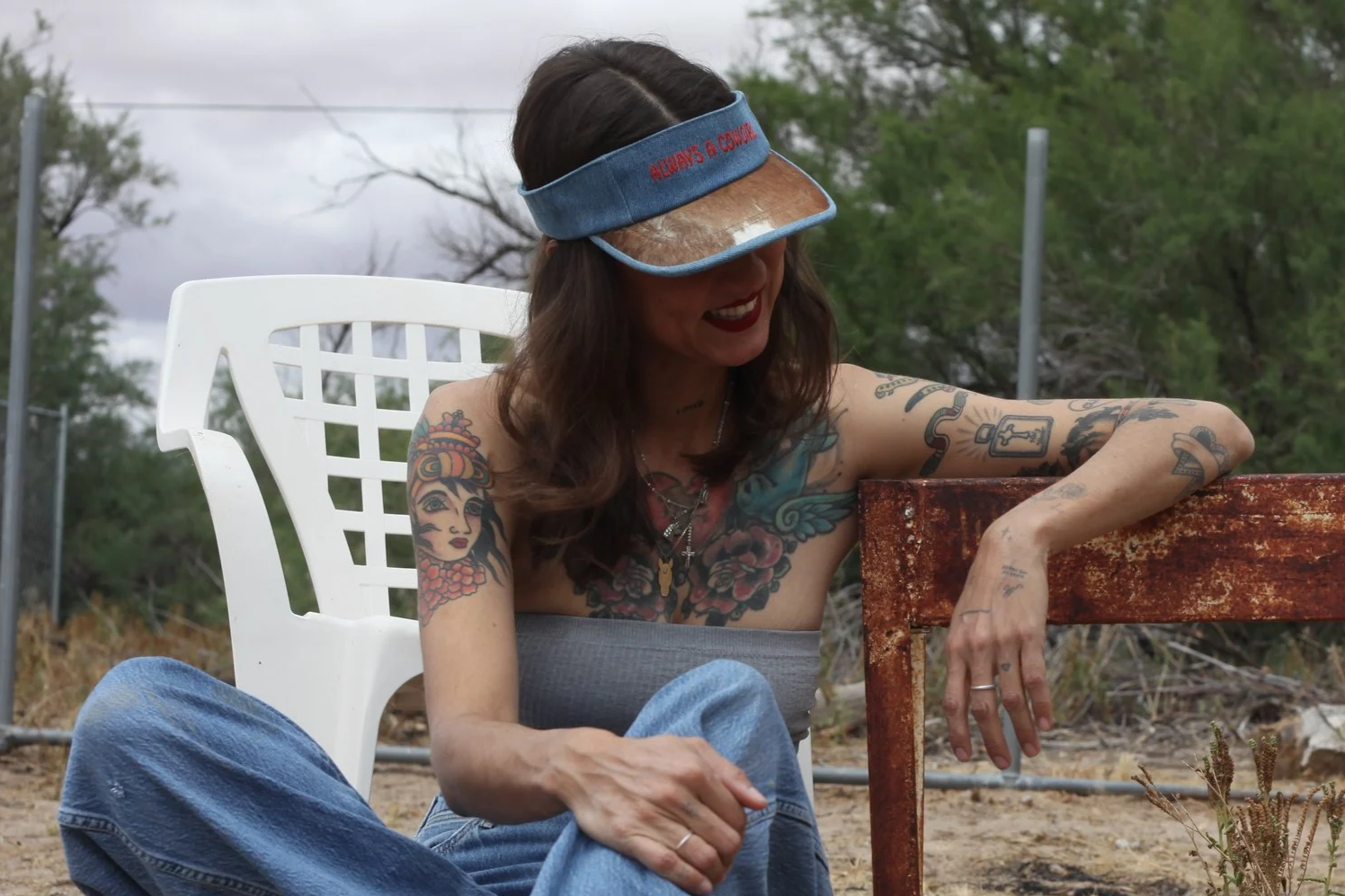 Always A Cowgirl Denim Cow Print Visor