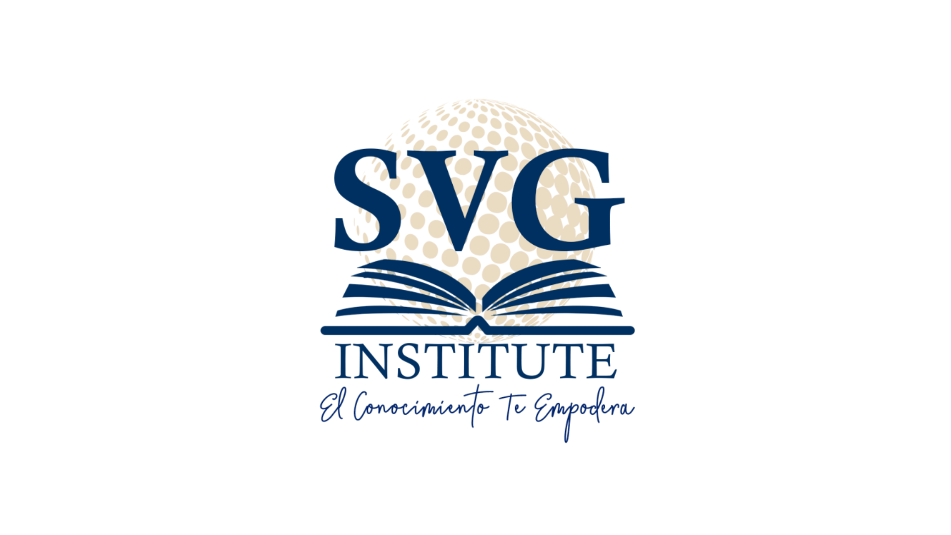 Logo for SVG Institute featuring a globe, an open book, and the text 'SVG Institute' with the slogan 'El Conocimiento Te Empoderara'.