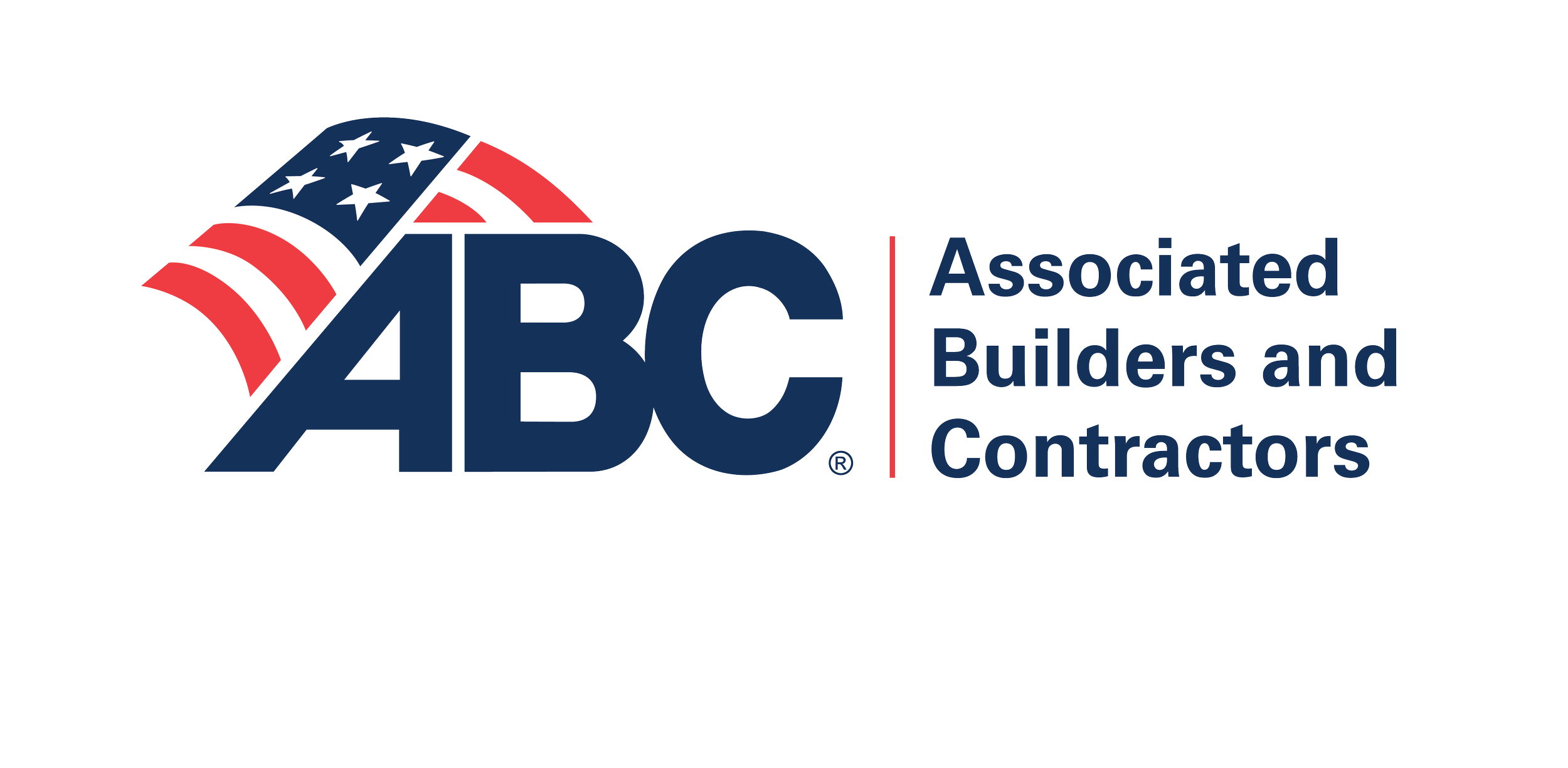 Logo of ABC Associated Builders and Contractors featuring an American flag design and navy blue text.