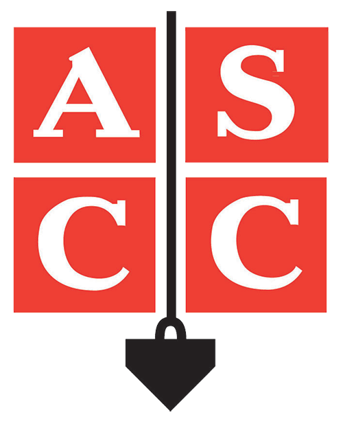 A red sign with white letters reading 'A S C C' attached to a pole.
