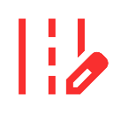 Red pencil icon with dashed lines and a parallel line design.