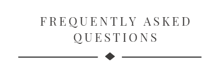 Text that reads 'Frequently Asked Questions' with decorative lines and a diamond shape below.