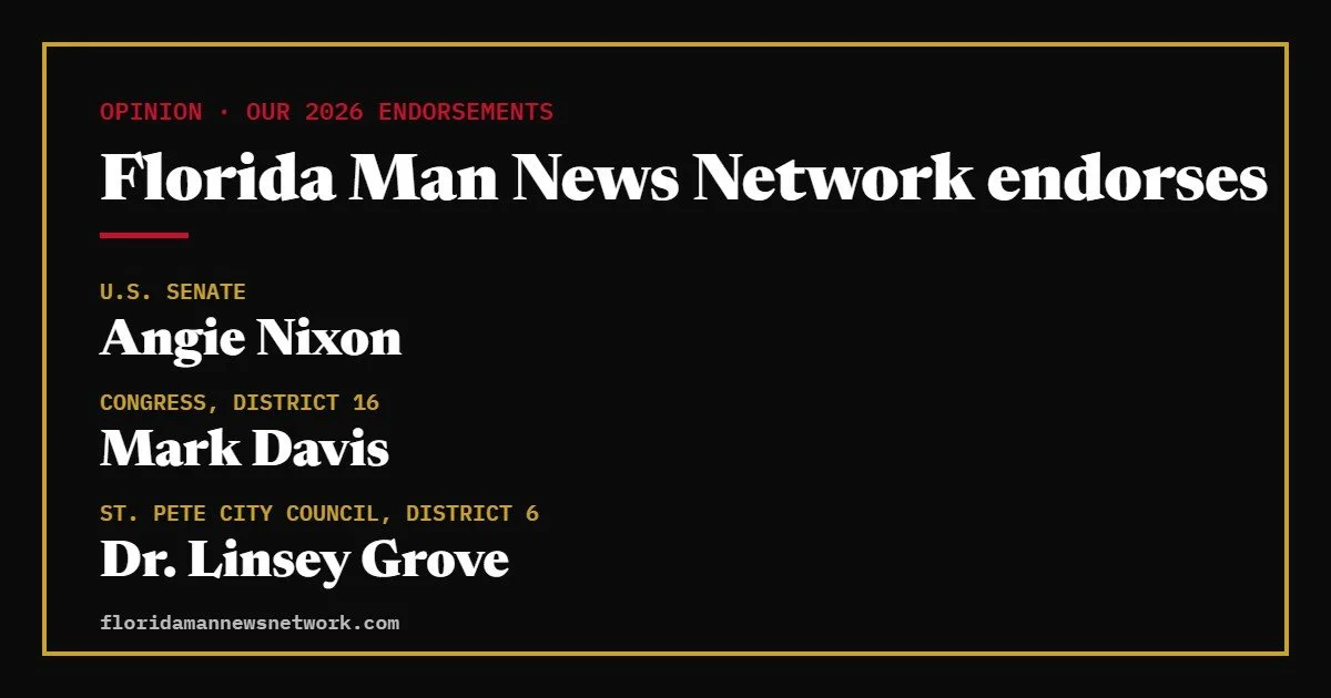 Our endorsements: Angie Nixon for U.S. Senate, Mark Davis for Congress, Dr. Linsey Grove for St. Pete City Council