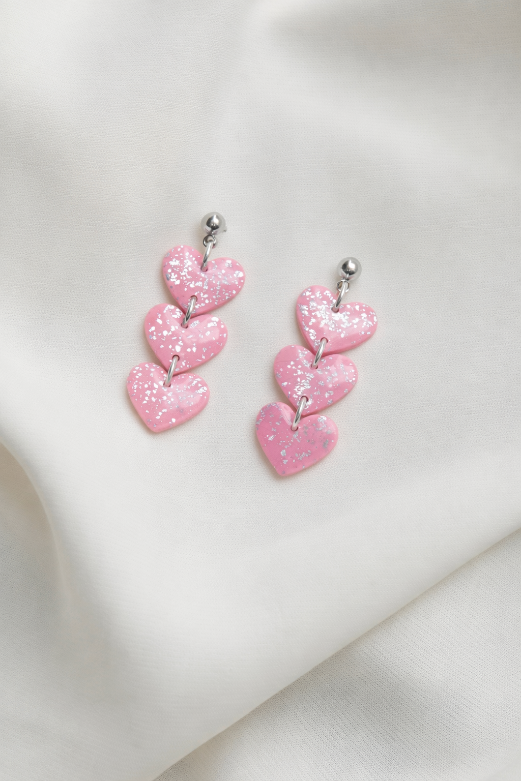 Pink/Silver Heart Dangles