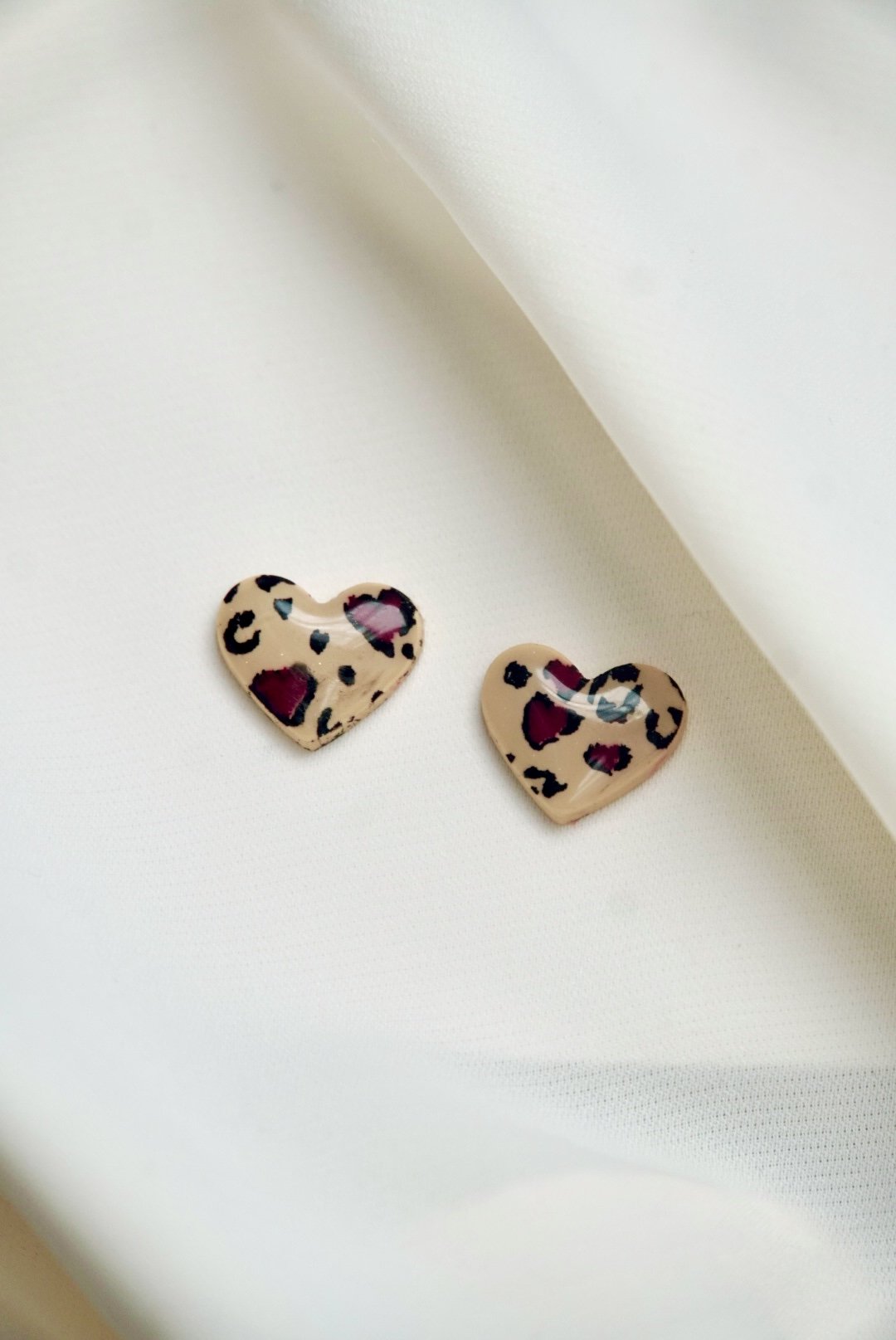 Leopard Print Heart Studs