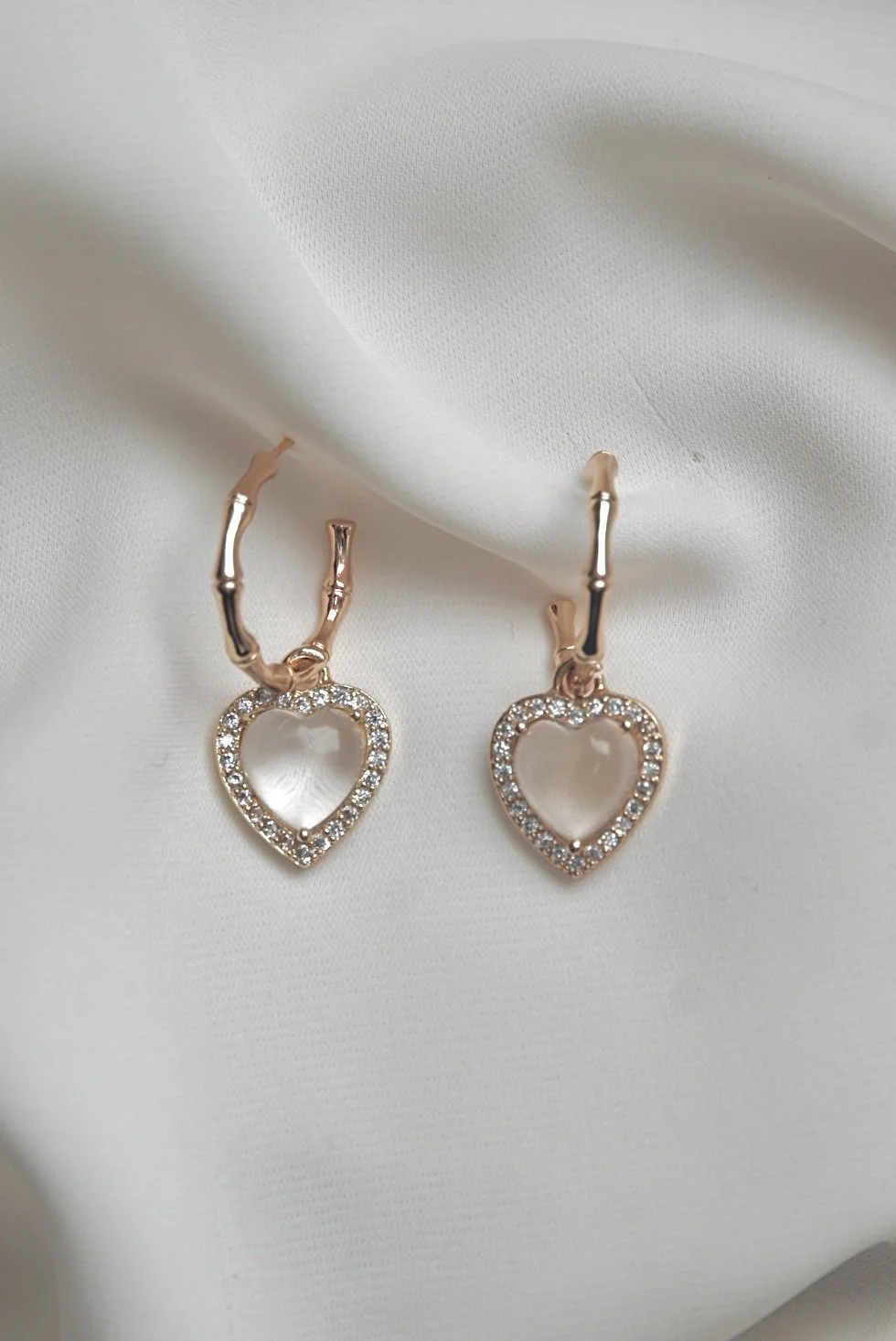 Clear Heart Pendant Hoops