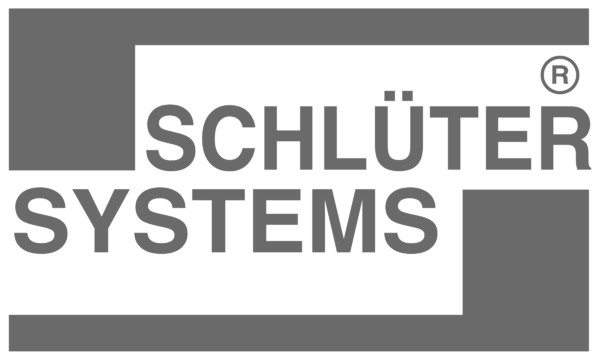 Logo of Schlüter Systems with black text on a gray background