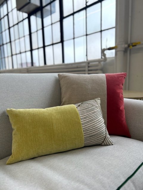 Chartreuse linen velvet rectangle with "Larsen fabric” accent