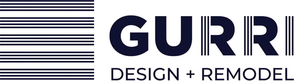 Gurr Design + Remodel logo with dark blue text on a white background.