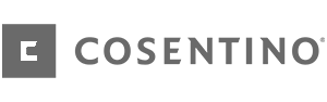 The logo of Cosentino, featuring a stylized 'E' icon and the company name in bold letters.