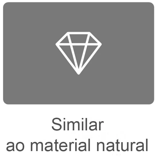 Ícone de diamante branco em fundo cinza, com texto 'Similar ao material natural'.