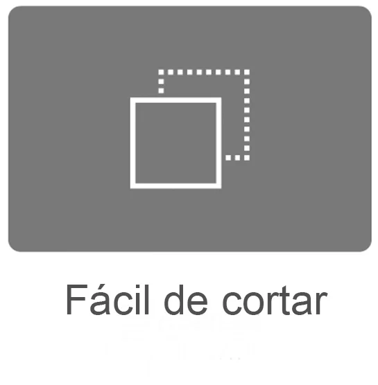 Ícone de uma tesoura cortando um quadrado, com a frase 'Fácil de cortar' abaixo.