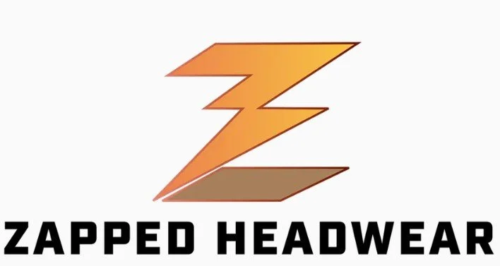 Logo with orange stylized 'Z' and black text 'ZAPPED HEADWEAR'.