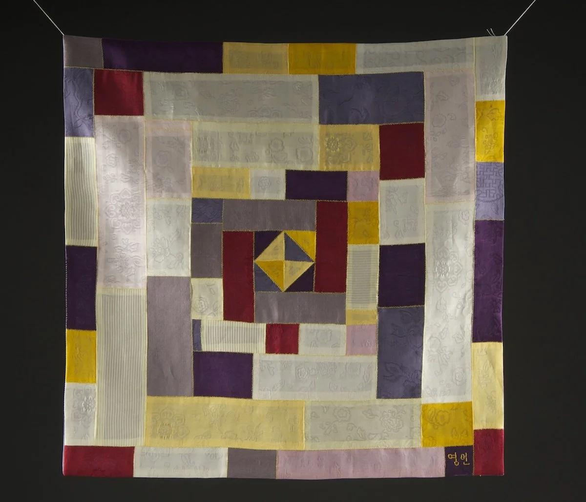 
Purple Jogakbo, 2012 | Sukgosa (silk gauze), Myeongju (plain weave silk) | H 14 × W 14.25 inches

