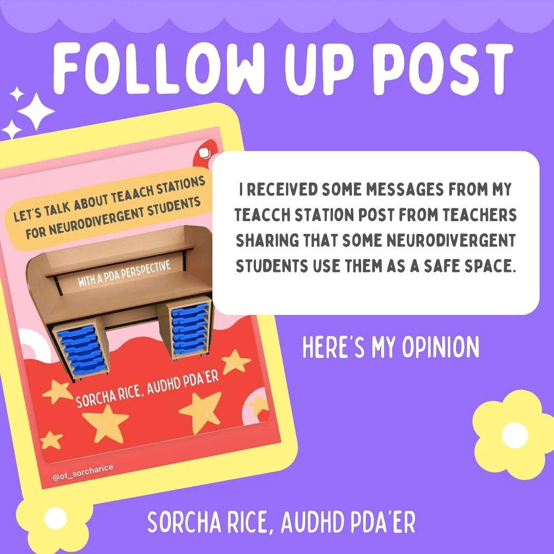 ✨Follow-Up: TEACCH Stations &amp; Safety✨

I completely understand that for some neurodivergent students, TEACCH-style workstations can feel like a safe space &mdash; a place to retreat from noise and unpredictability.

But that raises an important q