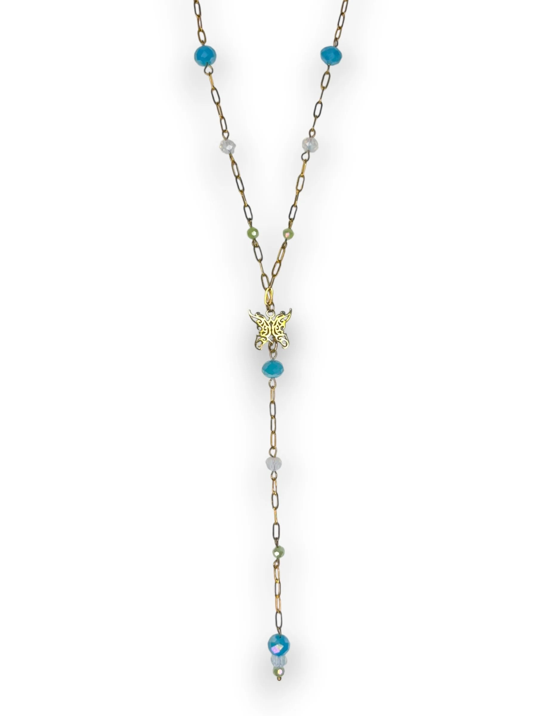 Seafoam Green Lariat Necklace in Gold