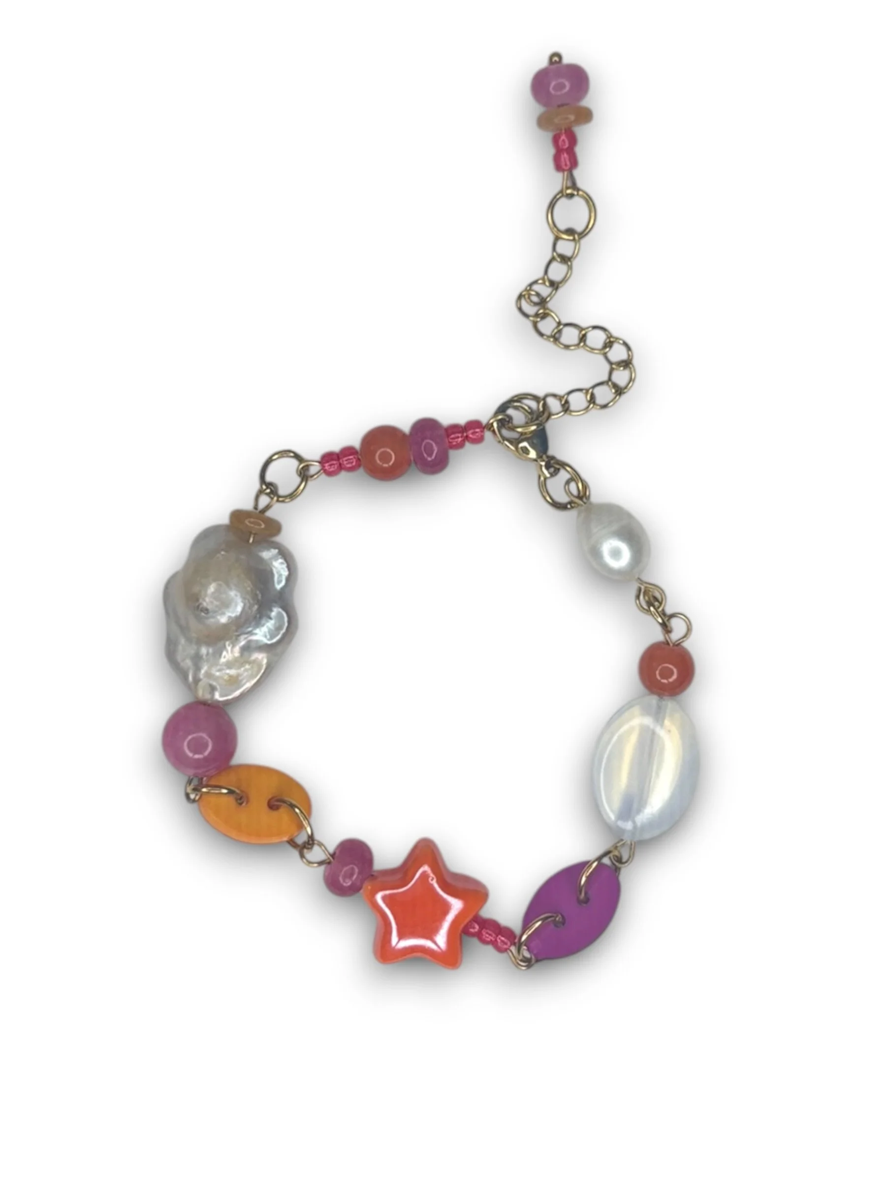 Sunset Pink Flower Pearl Bracelet in Gold