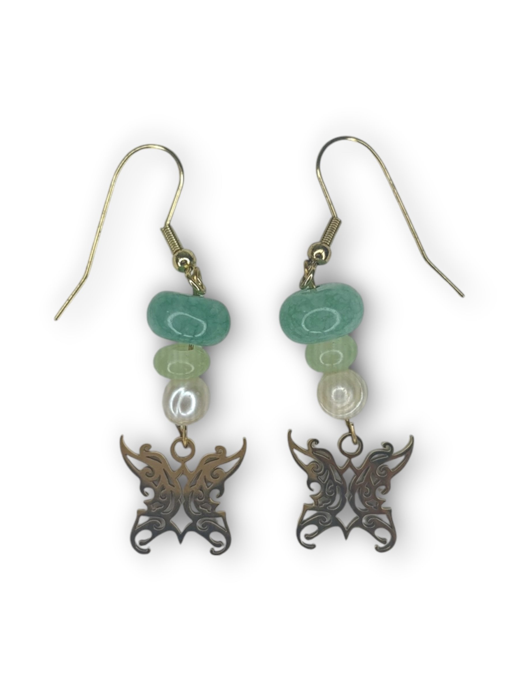 Seafoam Blue Beaded Charm Earrings in Gold