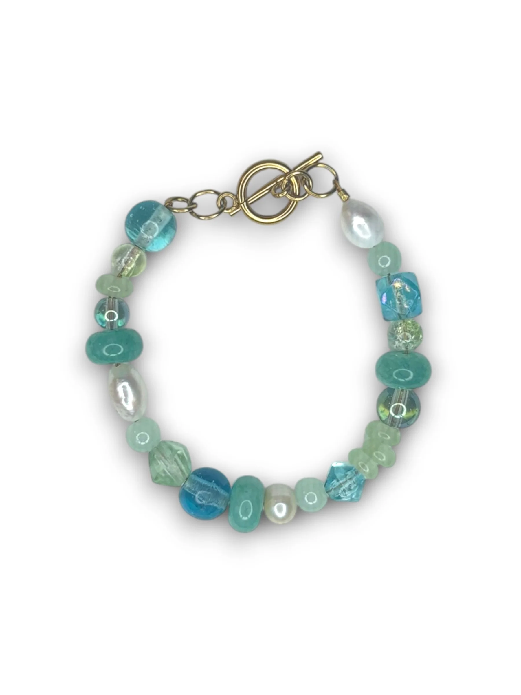 Seafoam Blue Sugar Candy Bracelet in Gold